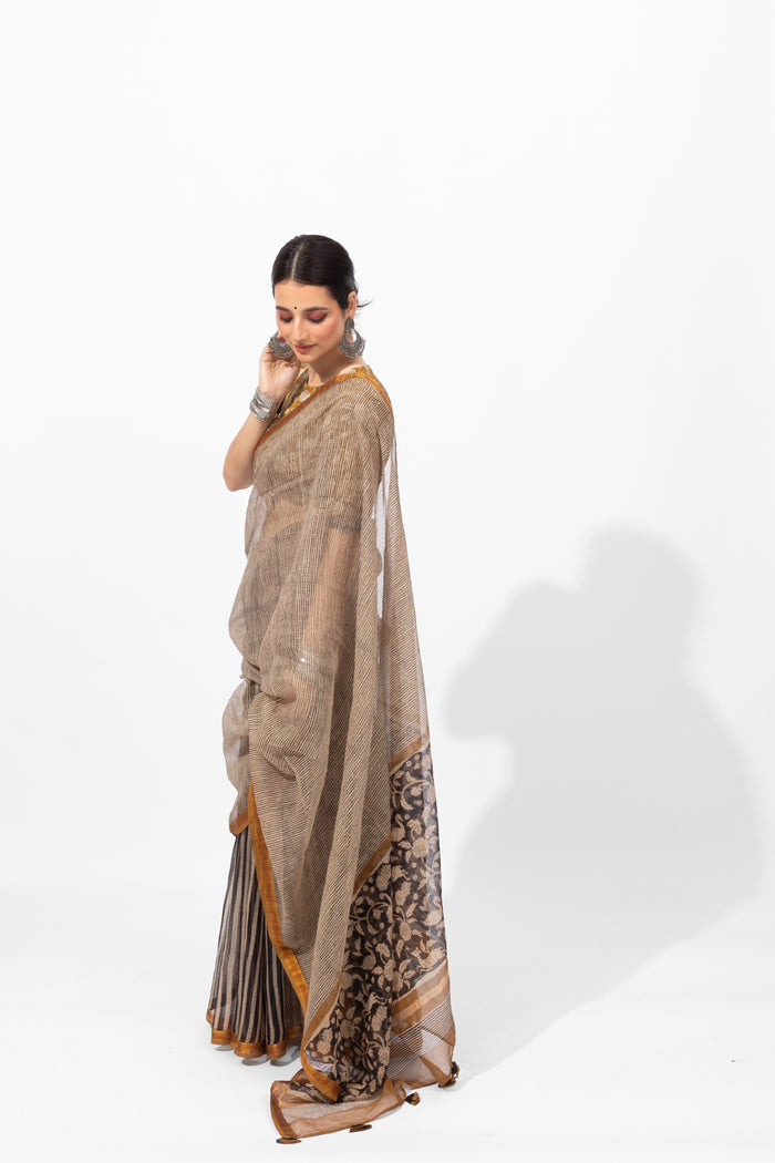 Exclusive Amounee Bagru Hand Block Printed Kota Saree
