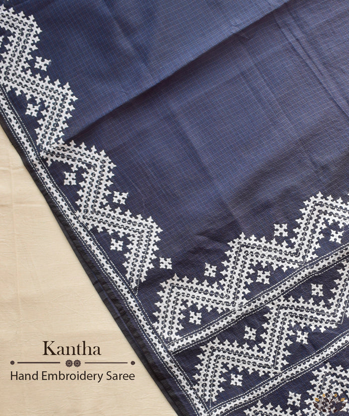Exclusive Amounee Kantha Embroidered Kota Cotton Saree