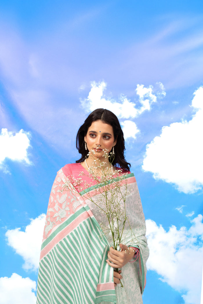 Exclusive Amounee Sanganeer Hand Block Printed Cotton Saree