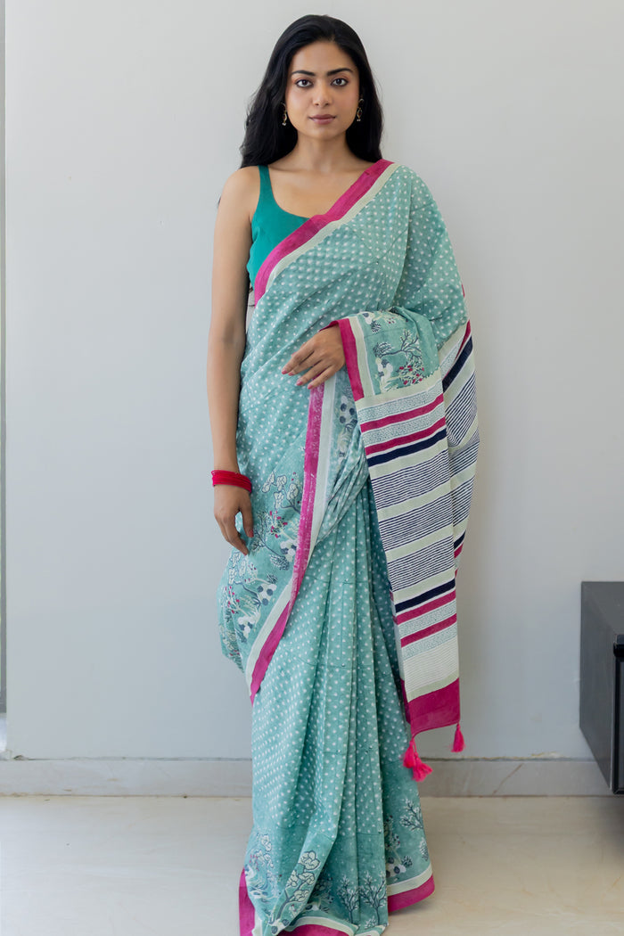 Exclusive Amounee Sanganeer Hand Block Printed Cotton Saree