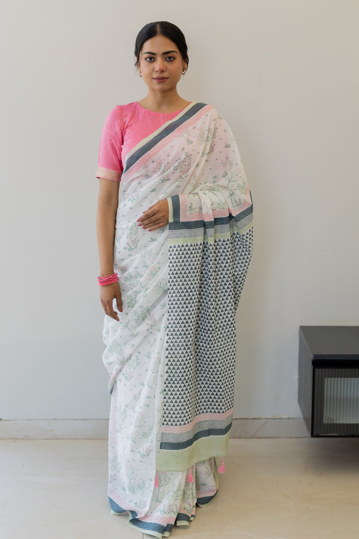 Exclusive Amounee Sanganeer Hand Block Printed Cotton Saree