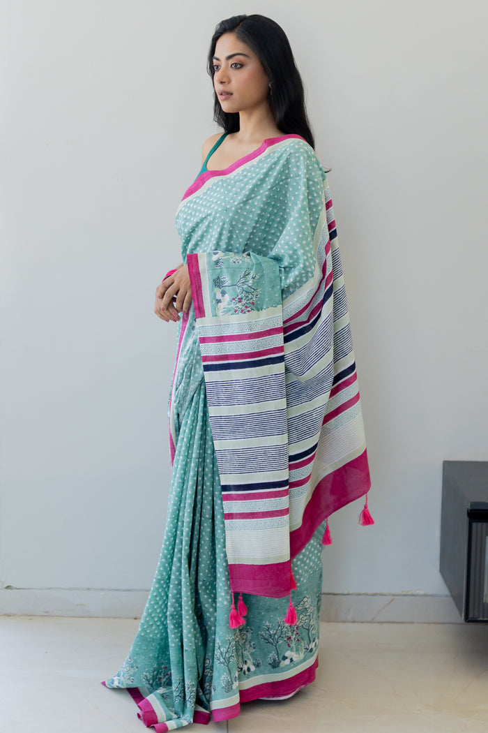 Exclusive Amounee Sanganeer Hand Block Printed Cotton Saree