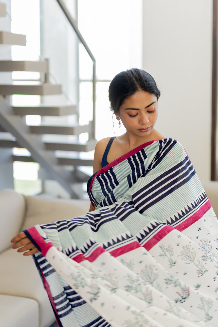 Exclusive Amounee Sanganeer Hand Block Printed Cotton Saree
