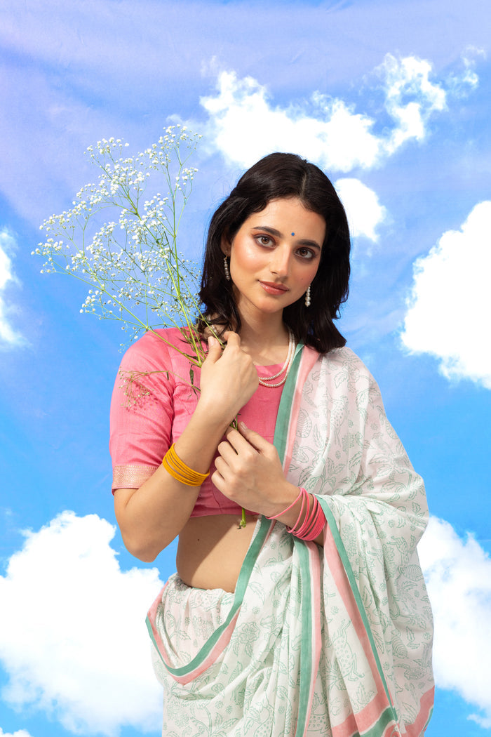 Exclusive Amounee Sanganeer Hand Block Printed Cotton Saree