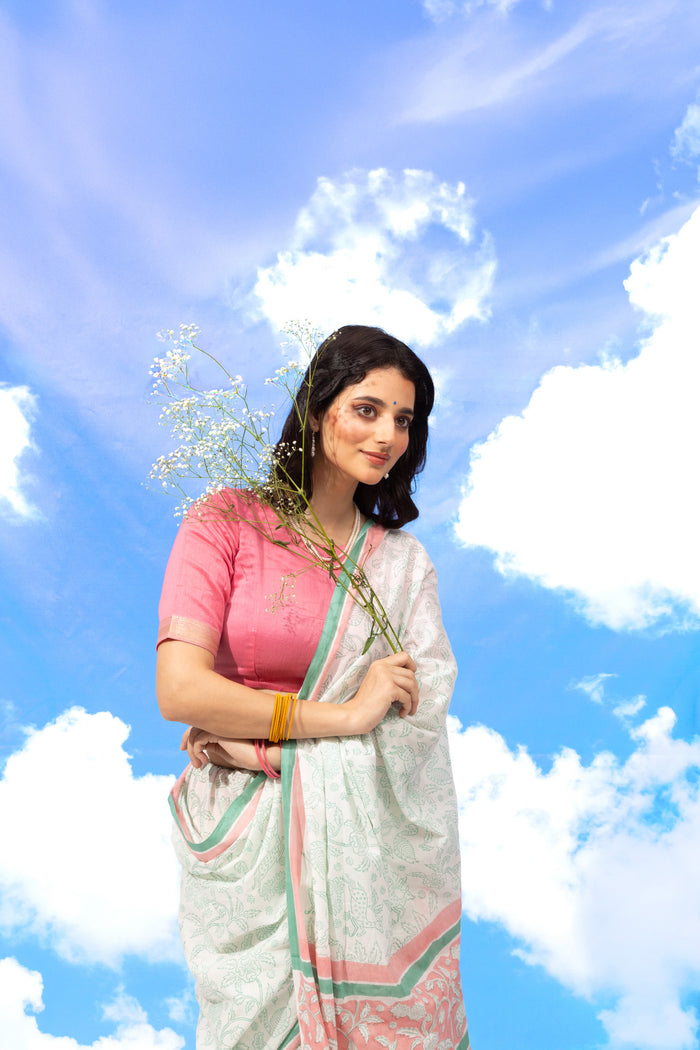 Exclusive Amounee Sanganeer Hand Block Printed Cotton Saree