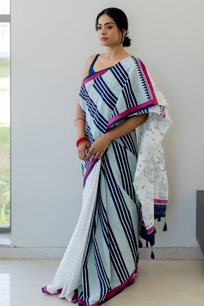 Exclusive Amounee Sanganeer Hand Block Printed Cotton Saree