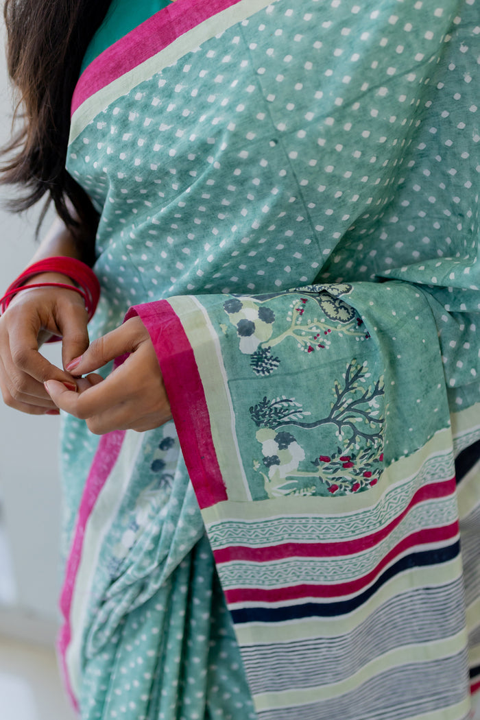 Exclusive Amounee Sanganeer Hand Block Printed Cotton Saree