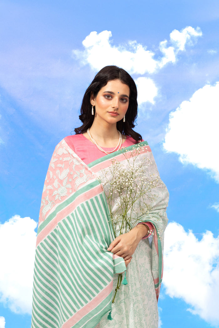 Exclusive Amounee Sanganeer Hand Block Printed Cotton Saree