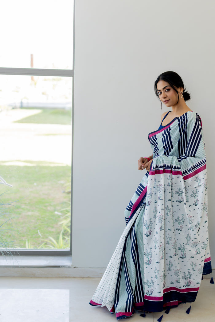 Exclusive Amounee Sanganeer Hand Block Printed Cotton Saree