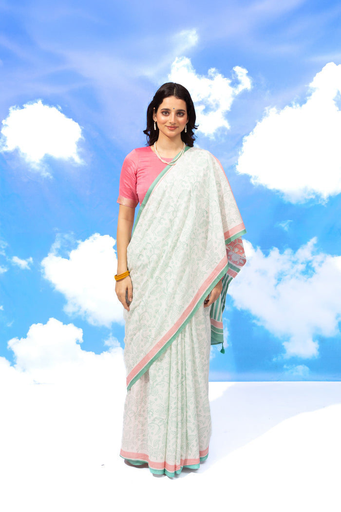 Exclusive Amounee Sanganeer Hand Block Printed Cotton Saree