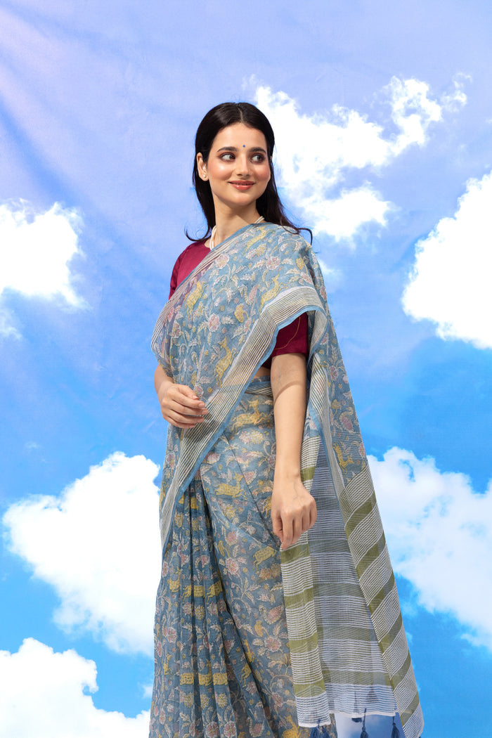 Exclusive Amounee Sanganeer Hand Block Printed Kota Saree
