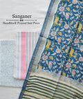 Exclusive Amounee Sangneer Hand Block Printed Chanderi Suit Piece with Chanderi Dupatta