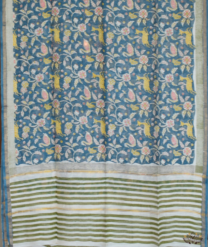 Exclusive Amounee Sangneer Hand Block Printed Chanderi Suit Piece with Chanderi Dupatta