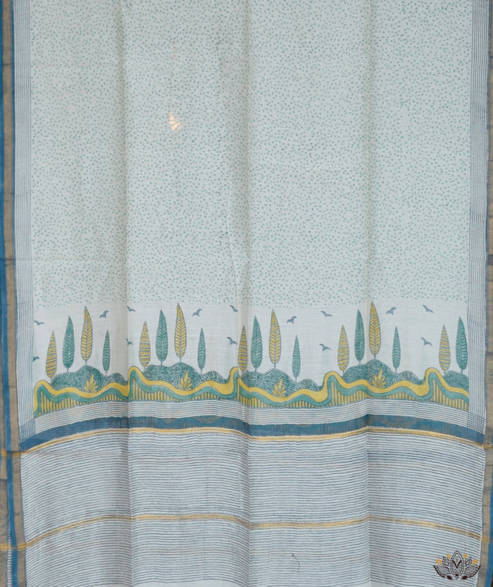 Exclusive Amounee Sangneer Hand Block Printed Chanderi Suit Piece with Chanderi Dupatta