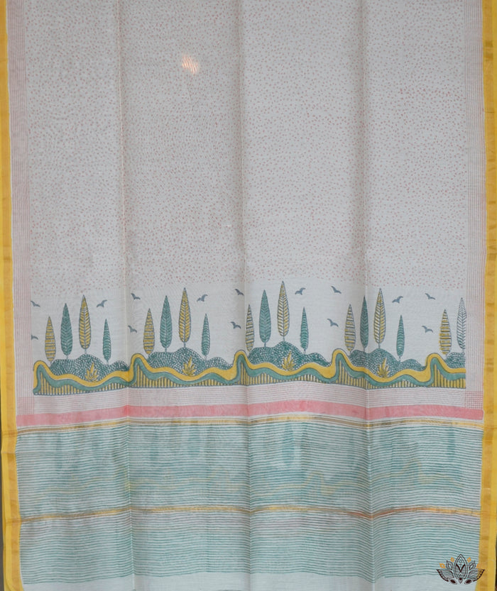 Exclusive Amounee Sangneer Hand Block Printed Chanderi Suit Piece with Chanderi Dupatta