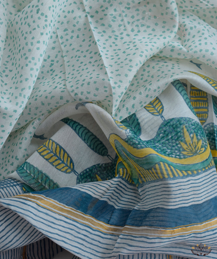 Exclusive Amounee Sangneer Hand Block Printed Chanderi Suit Piece with Chanderi Dupatta