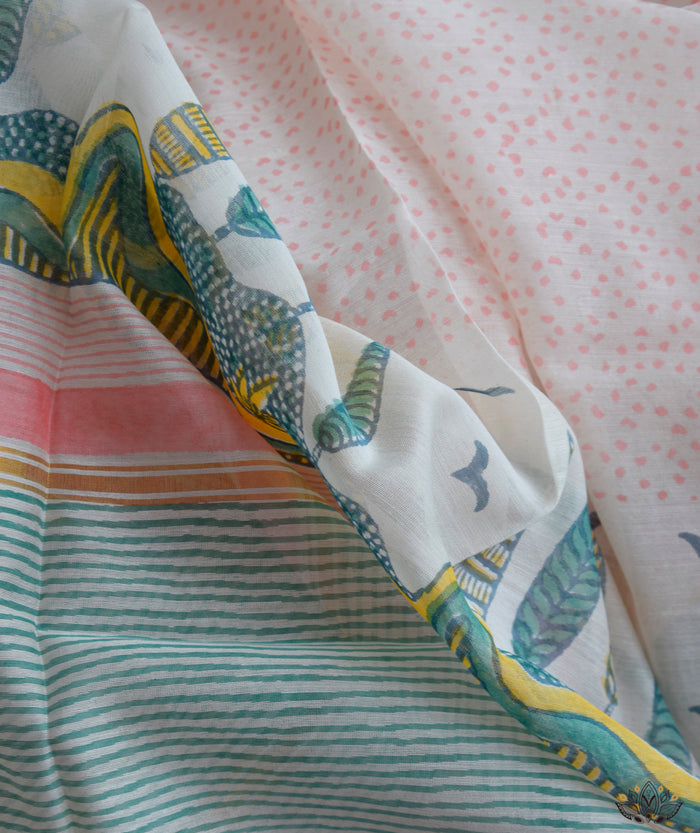 Exclusive Amounee Sangneer Hand Block Printed Chanderi Suit Piece with Chanderi Dupatta