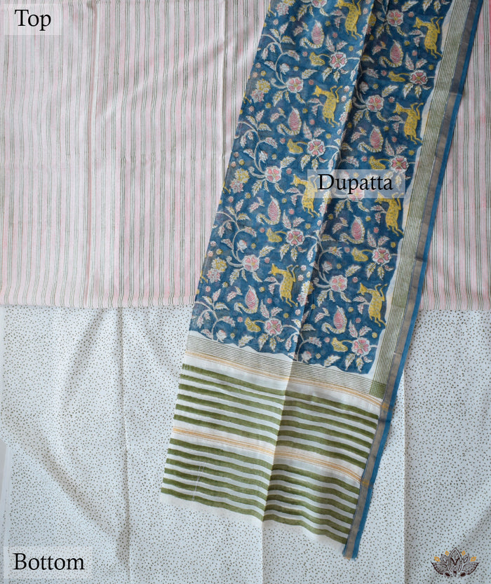 Exclusive Amounee Sangneer Hand Block Printed Chanderi Suit Piece with Chanderi Dupatta
