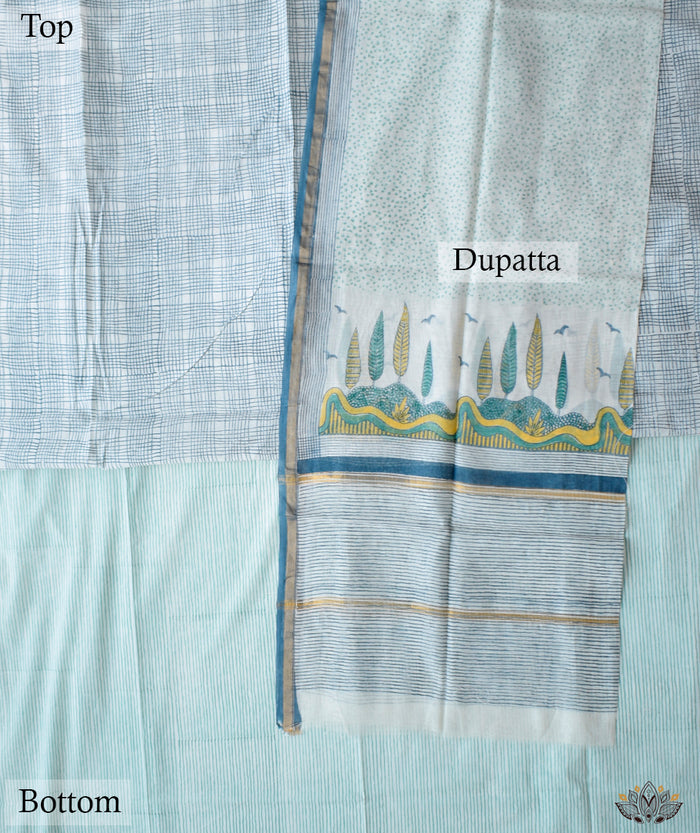Exclusive Amounee Sangneer Hand Block Printed Chanderi Suit Piece with Chanderi Dupatta