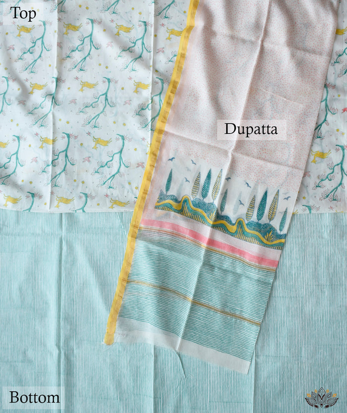 Exclusive Amounee Sangneer Hand Block Printed Chanderi Suit Piece with Chanderi Dupatta