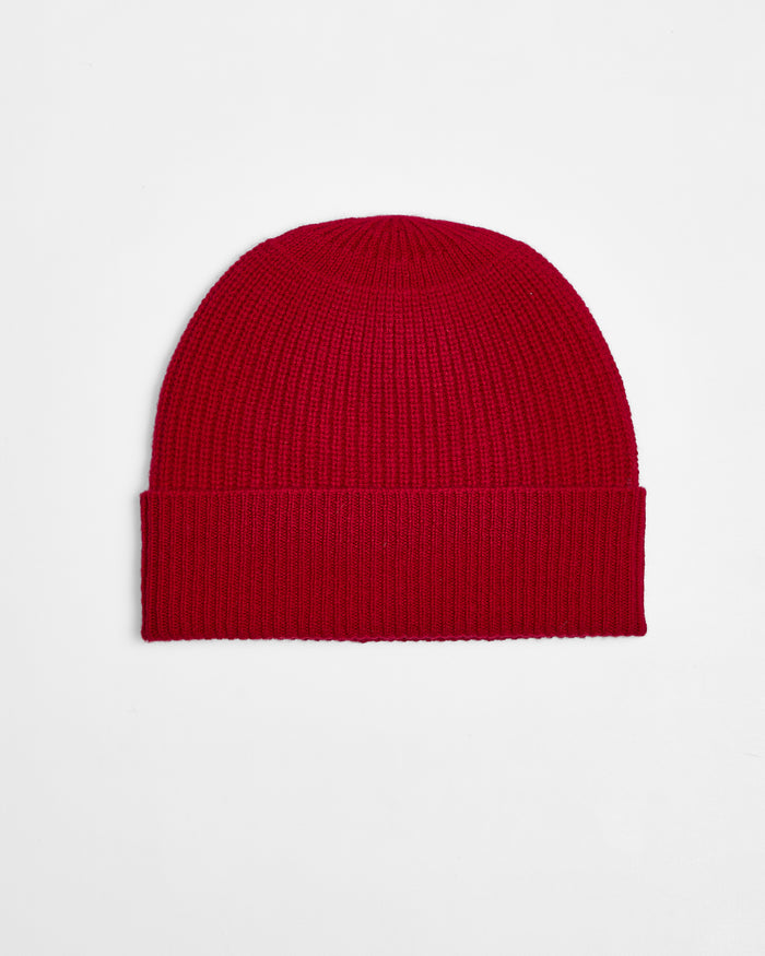 Foxford Red Ribbed Cashmere Beanie