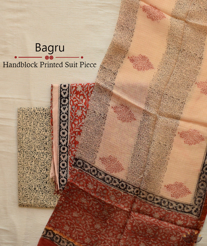 Handblock Printed Bagru cotton Suits with Kota Dupatta