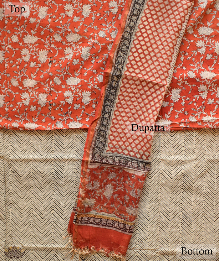 Handblock Printed Bagru cotton Suits with Kota Dupatta