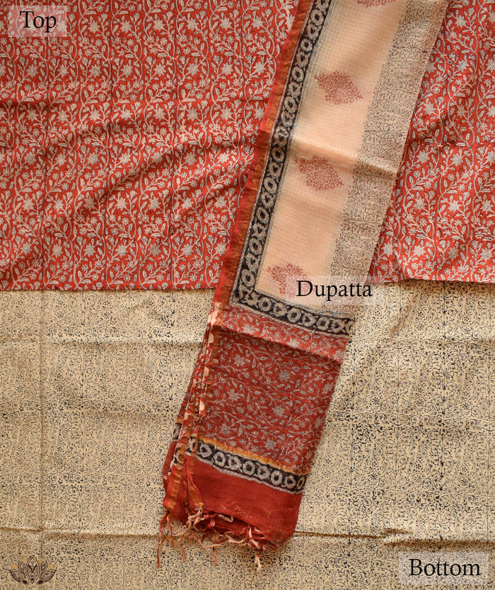Handblock Printed Bagru cotton Suits with Kota Dupatta