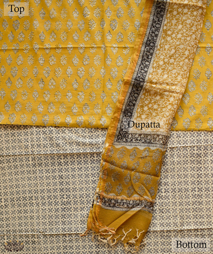Handblock Printed Bagru cotton Suits with Kota Dupatta