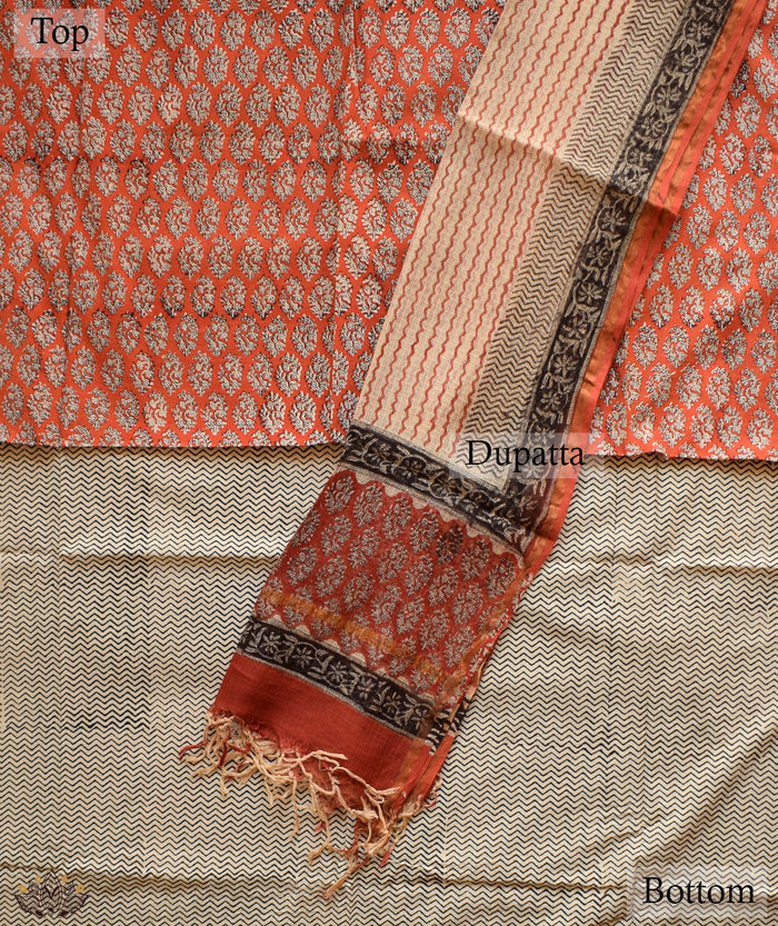Handblock Printed Bagru cotton Suits with Kota Dupatta