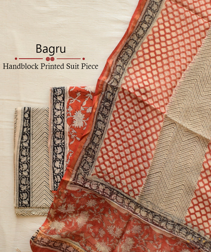 Handblock Printed Bagru cotton Suits with Kota Dupatta