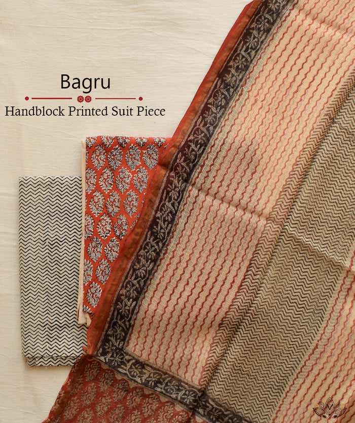 Handblock Printed Bagru cotton Suits with Kota Dupatta