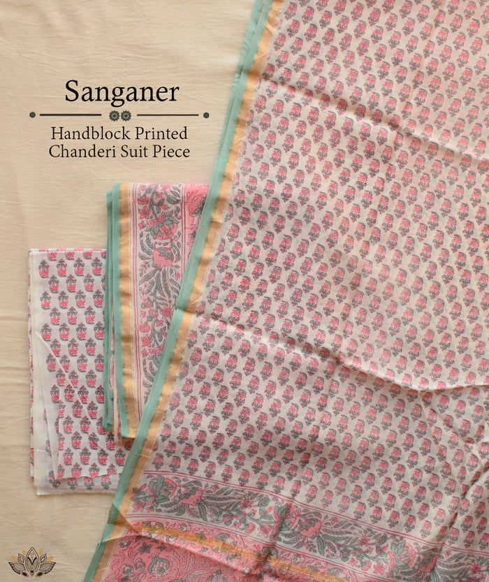 HANDBLOCK PRINTED SANGANEER CHANDERI SUITS