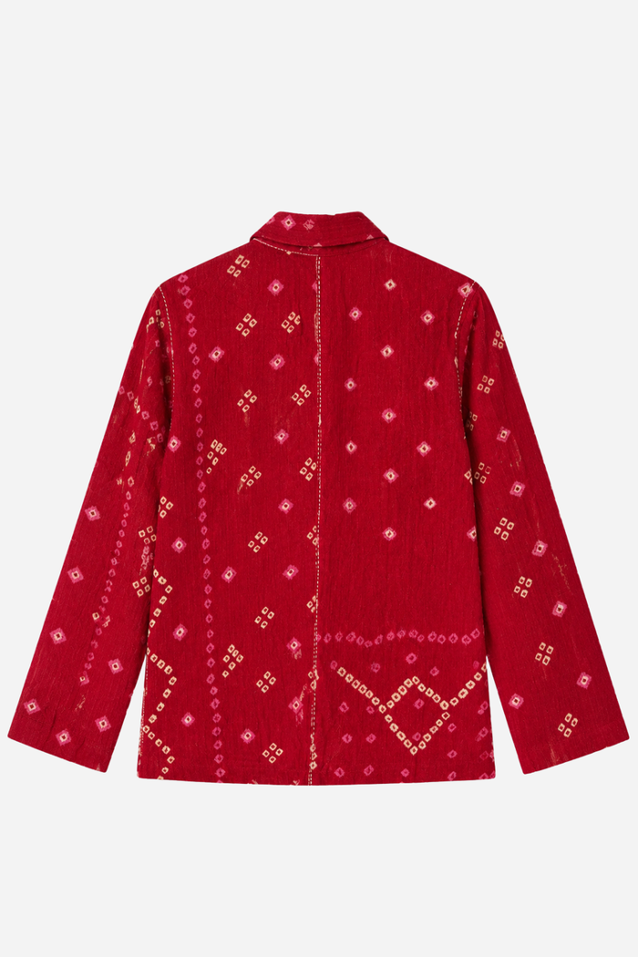 Handwoven Acrylic Bandhini Shacket — Red