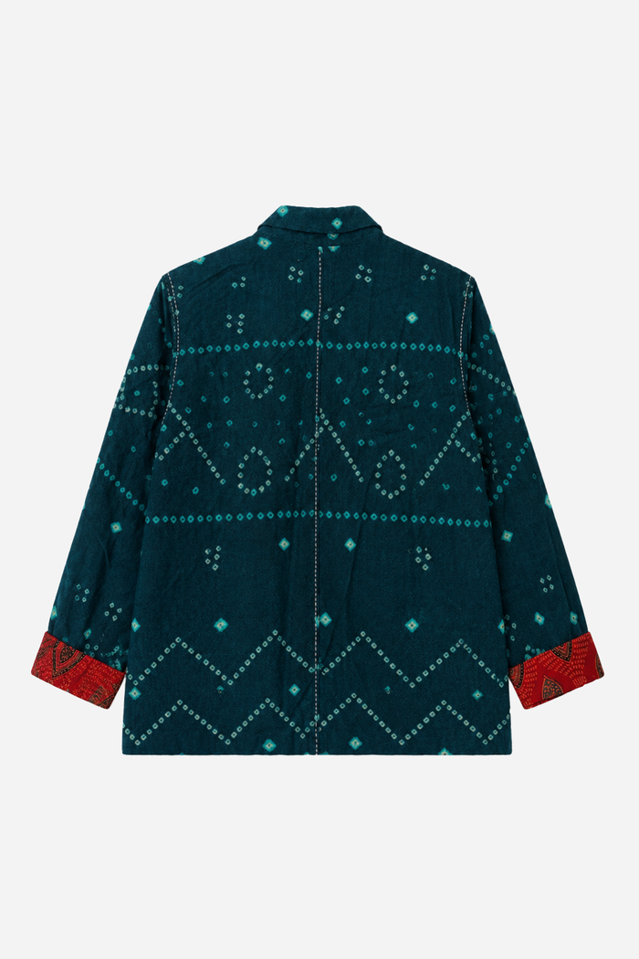Handwoven Acrylic Bandhini Shacket — Turquoise Blue