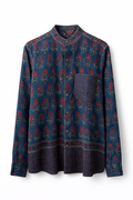 Handwoven Kala Cotton Ajrakh Unisex Shirt - Indigo
