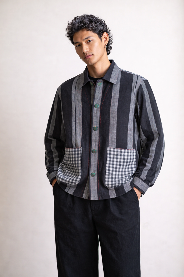 Handwoven Kala Cotton Shacket - Black