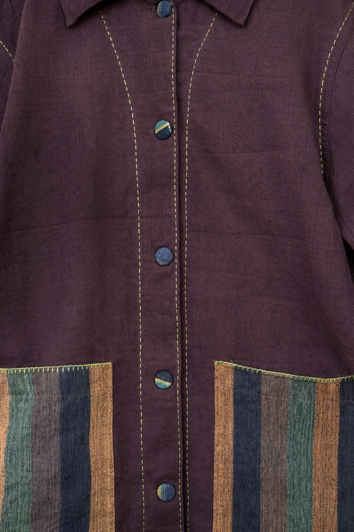 Handwoven Kala Cotton Shacket - Brown