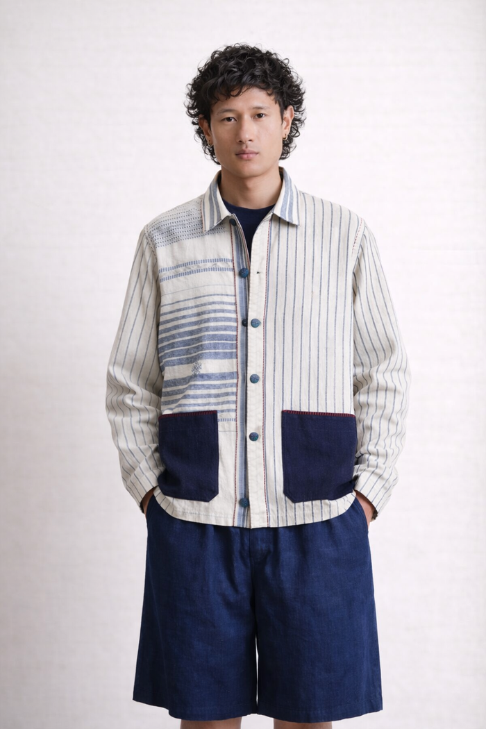 Handwoven Kala Cotton Shacket - dark indigo