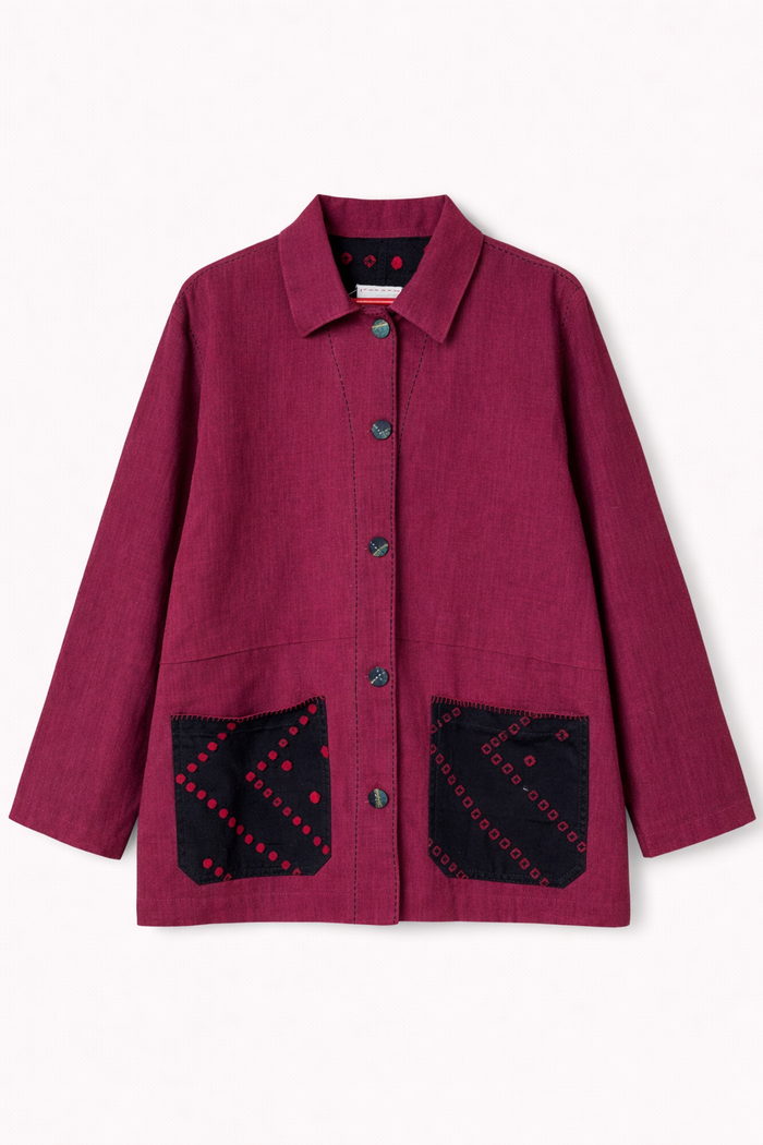 Handwoven Kala Cotton Shacket - Dark Pink