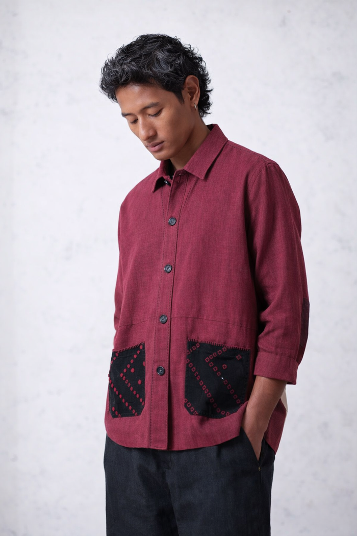 Handwoven Kala Cotton Shacket - Dark Pink
