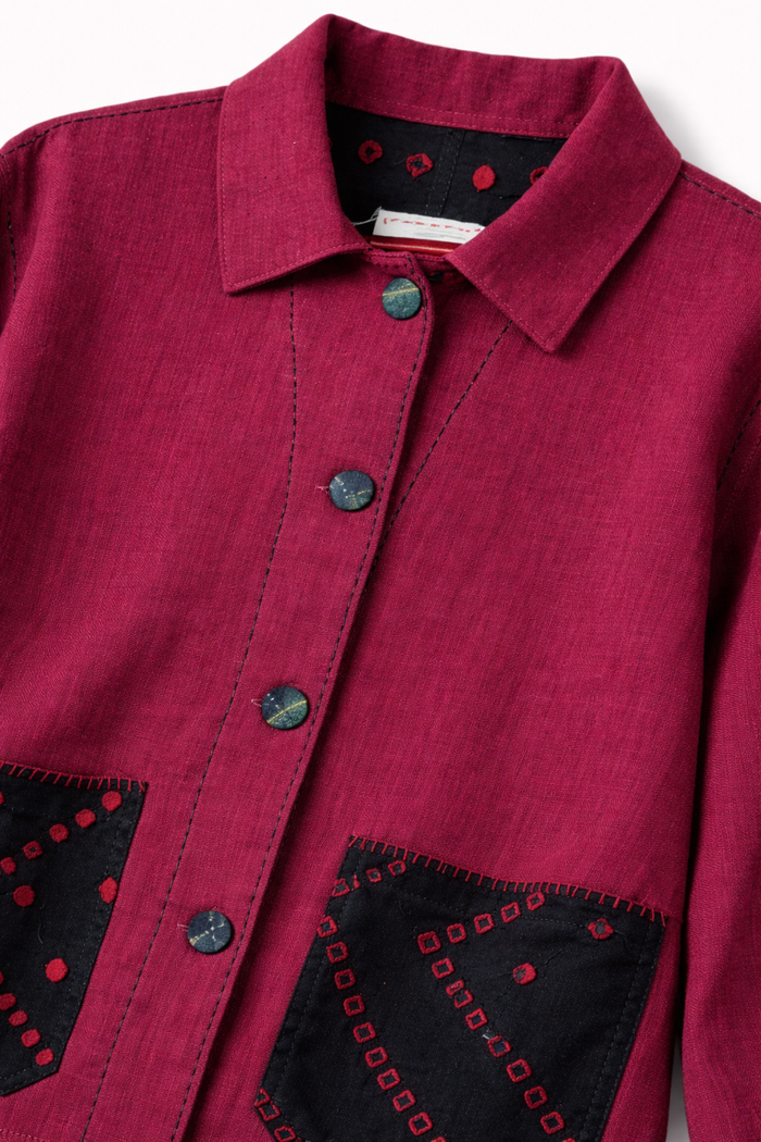 Handwoven Kala Cotton Shacket - Dark Pink