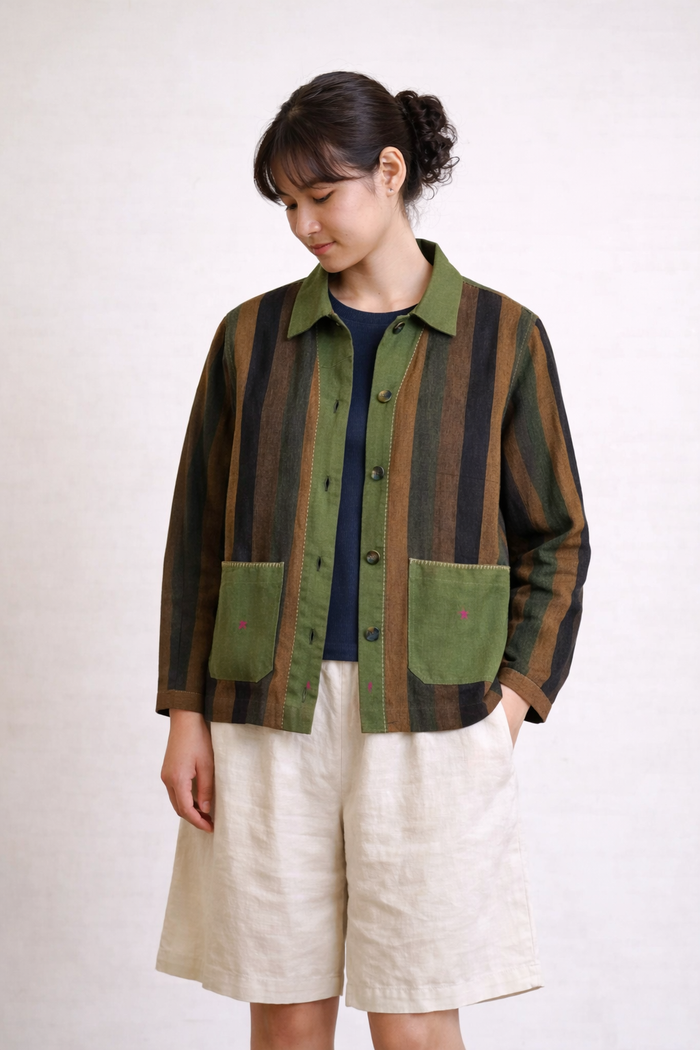 Handwoven Kala Cotton Shacket - Green