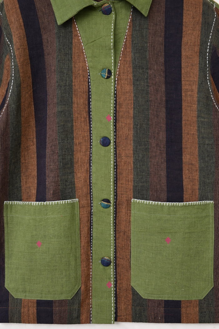 Handwoven Kala Cotton Shacket - Green