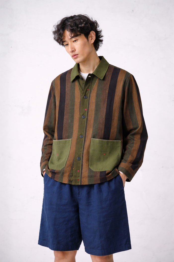 Handwoven Kala Cotton Shacket - Green