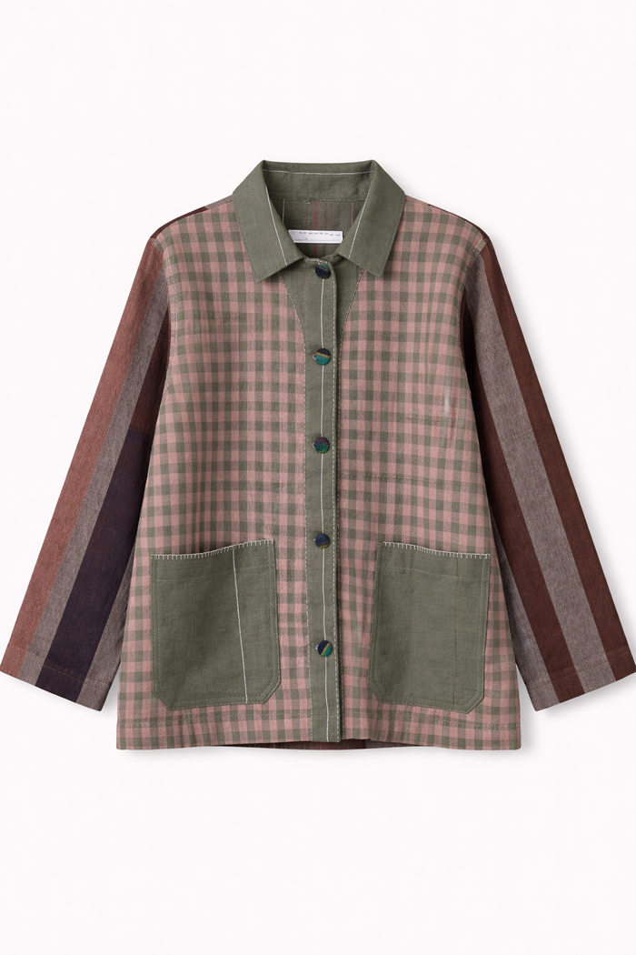 Handwoven Kala Cotton Shacket - moss green + brown