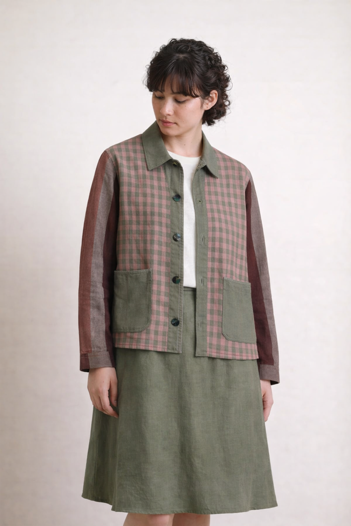 Handwoven Kala Cotton Shacket - moss green + brown
