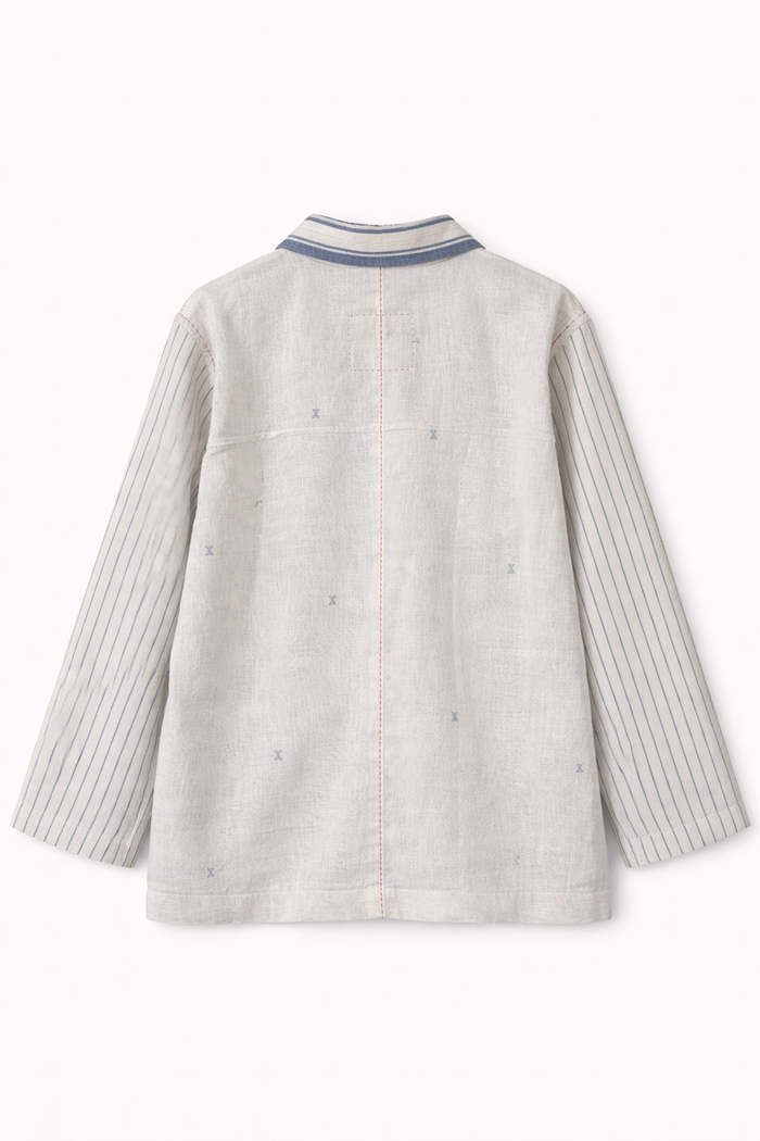Handwoven Kala Cotton Shacket - White and Indigo
