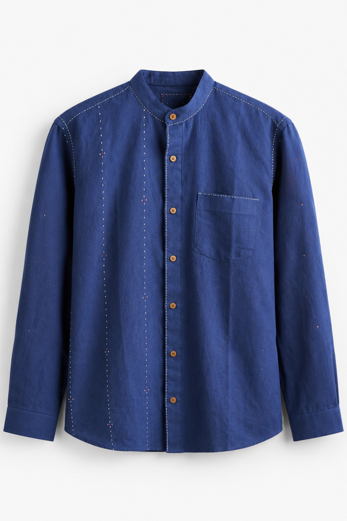 Handwoven Kala Cotton Tangaliya Unisex Shirt — Indigo