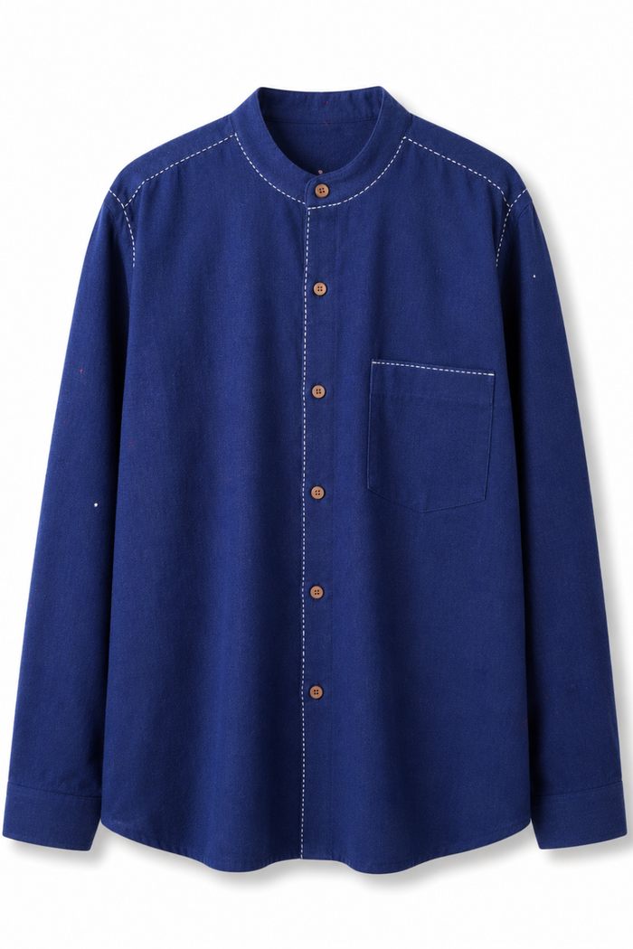 Handwoven Kala Cotton Tangaliya Unisex Shirt — Indigo